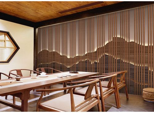 高档8d新中式禅意古典木格栅墙纸茶室装饰银杏叶办公室茶桌背景墙