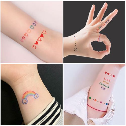 贴防水持久情侣小清新可爱少女心男生手指个性创意纹身贴纸爱心线条