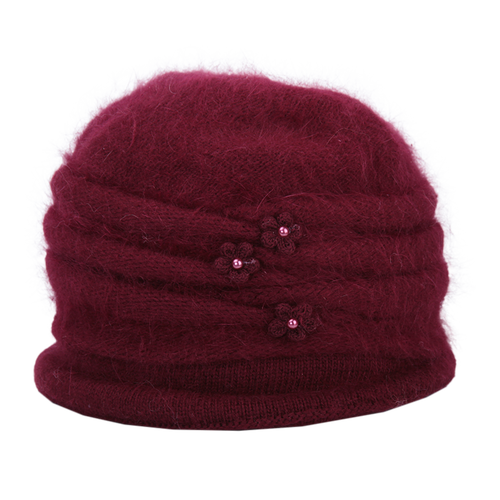 盛锡福帽子19年冬季新款女士小檐配花针织帽女款毛线帽保暖帽 红色