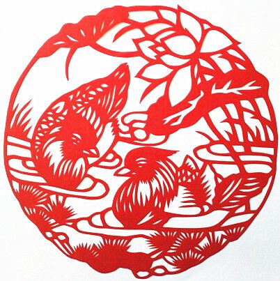 特色纯手工镂空雕刻画剪纸画 鸳鸯动物剪纸作品画 双面红宣纸材质