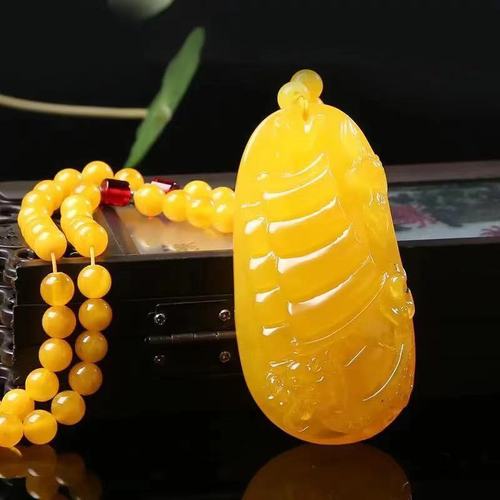 纯正鸡油黄蜜蜡吊坠一帆风顺长款毛衣链助事业男女款项链蜜蜡吊坠