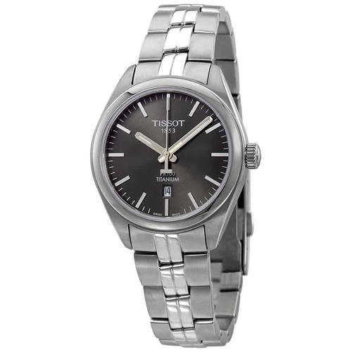 天梭tissot女款石英表|pr 100 anthracite dial ladies titanium