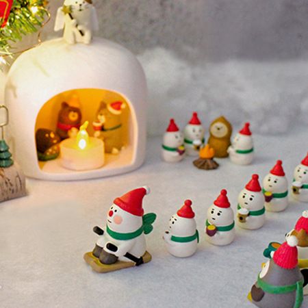 zakka创意微景观北欧圣诞滑雪小熊雪橇雪人树脂摆件蛋糕装饰品ins
