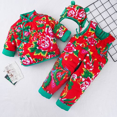 网红东北花棉袄时尚儿童过年喜庆衣服男女孩小碎花服装冬季大花布