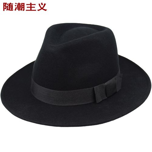 羊毛礼帽男韩版潮新款英伦复古大檐绅士帽新郎帽呢子时尚黑色礼帽