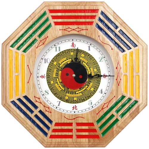 2021新款桃木太极八卦钟挂钟罗盘八卦钟表时钟家居风水饰品客厅装饰
