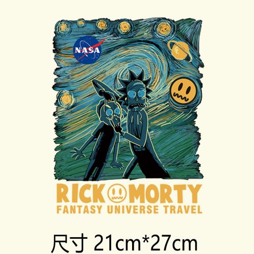 瑞克和莫蒂科幻卡通人物贴画学生书包diy印画热转印烫