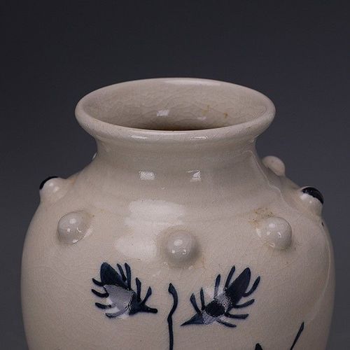 唐青花邢窑白釉手绘海藻纹鼓钉罐子祖传老货珍品瓷器古玩古董收藏