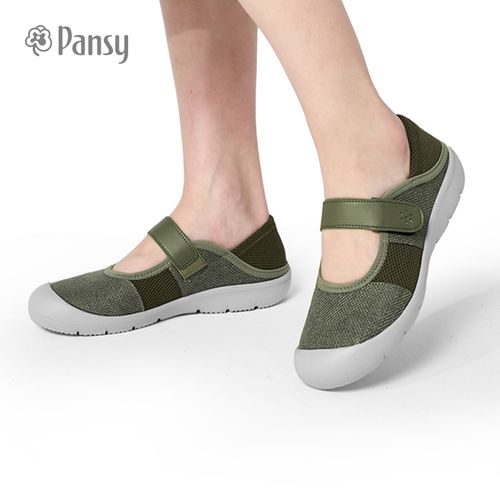 pansy日本鞋子女新款健步单鞋浅口一脚蹬魔术贴休闲妈妈鞋春夏款