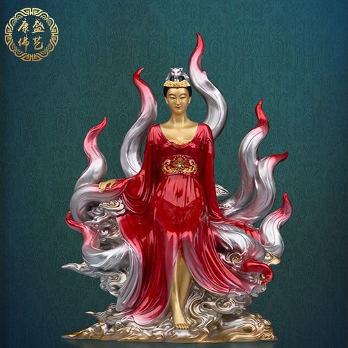 12/16寸 纯铜彩绘九姑娘佛像九娘娘佛像家居客厅玄关桌面精致摆件