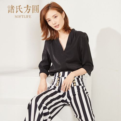 气场感职业女装高腰竖条纹阔腿裤套装v领显瘦衬衫时尚气质两件套