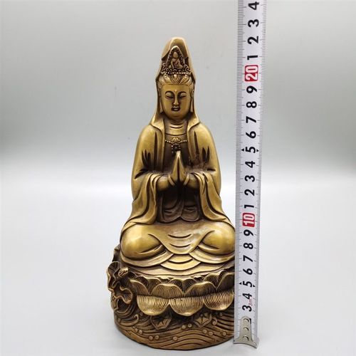 高档大清乾隆像制老款观音铜像复古包浆侍佛铜件摆年