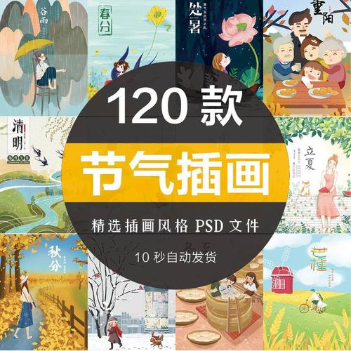 二十四节气习俗插画商业设计卡通海报素材psd手绘手机模板源文件