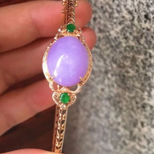 绿翠天成 翡翠冰种浓紫蛋面手镯 冰种翡翠缅甸天然a货玉石18k金镶嵌