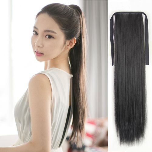 假发长直发马尾女士绑带假马尾中长短直发马尾辫高温