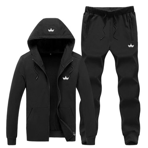 秋冬季男士休闲运动套装男连帽大码开衫卫衣晨跑步运动服加绒套装