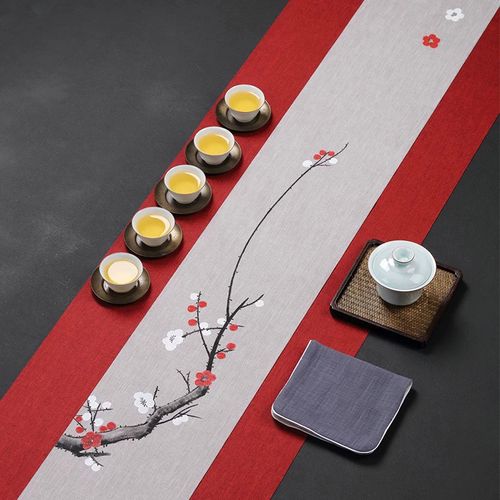 中国风禅意茶席防水手绘桌旗亚麻布艺茶桌布垫茶盘垫茶艺台布垫