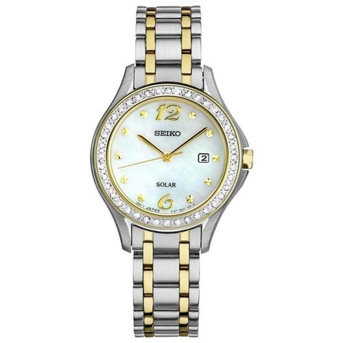 seiko/精工女手表太阳能双色石英不锈钢带水钻礼物29mm sut312
