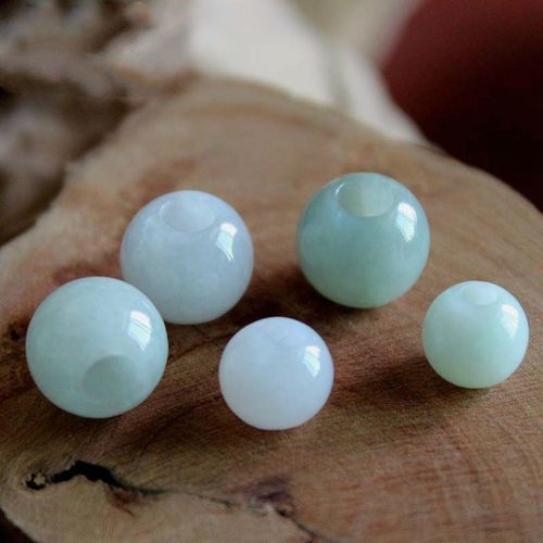 默奢天然翡翠a货散珠大孔扩孔玉珠子圆珠单颗配珠手链项链diy配件串珠