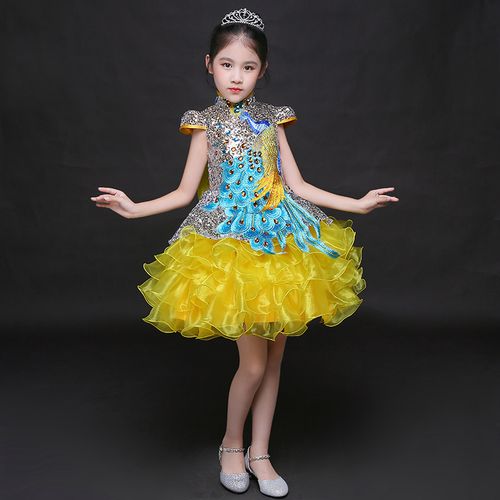 儿童晚礼服模特走秀表演服女童公主裙主持人蓬蓬裙拖尾演出服亮片