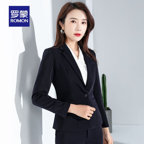 罗蒙西服套装女秋季新款纯色百搭工装商务职业正装黑色气质小西装