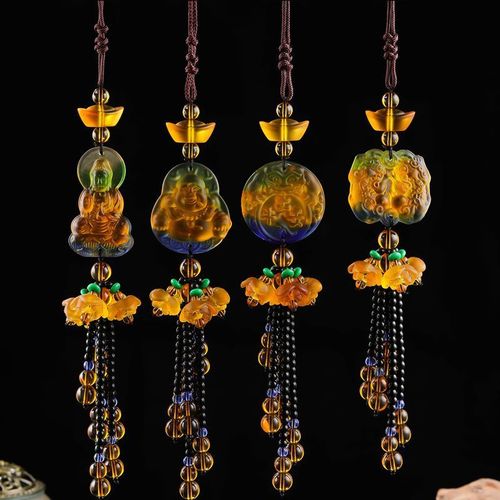 高档琉璃汽车挂件车内新款挂饰观音保平安车挂弥勒佛挂车上装饰