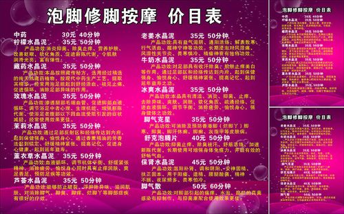 645海报印制海报展板素材654泡脚足浴修脚按摩价目表