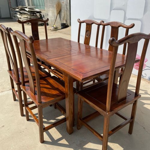 [老榆木家具]中式餐桌实木推拉餐桌老榆木长餐桌餐厅饭店餐桌