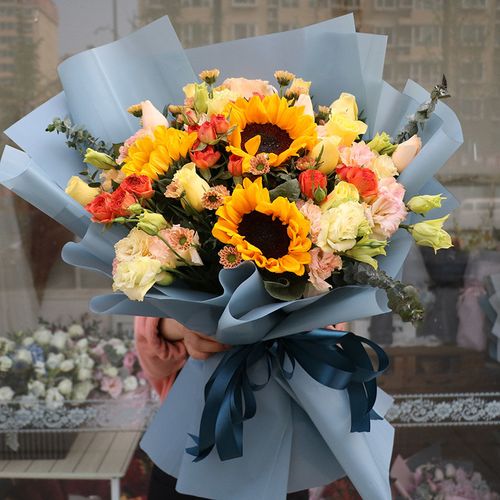 结婚纪念日天津北京杭州郁金香鲜花速递同城送花女友生日(向日葵金辉