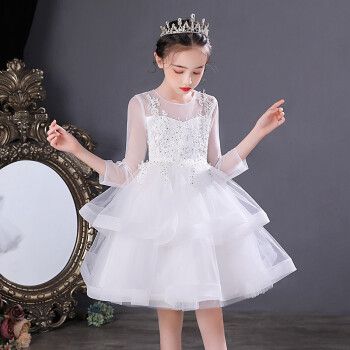 女童装蓬蓬婚纱礼服裙儿童公主裙3-13岁中大童网袖钢琴表演服主持人