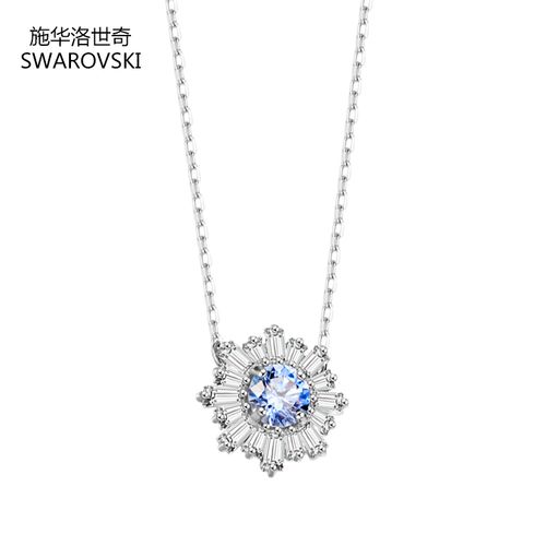 施华洛世奇125周年sunshine蓝色水晶太阳花锁骨项链吊坠 璀璨光芒
