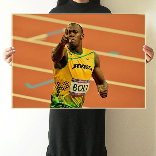 博尔特海报体育跑步短跑运动员田径复古牛皮纸装饰寝室挂画芯贴画 d5