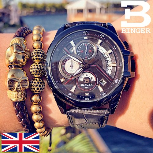 瑞士注册陈小春代言宾格手表男士防水男表夜光运动时尚s757轩辕三眼