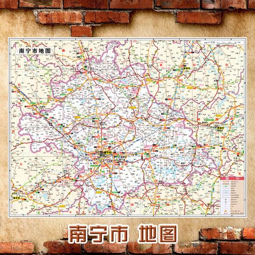 2021新款 南宁市地图墙贴 超大巨幅 交通行政区划图 装饰画海报