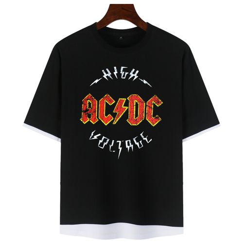acdc街头摇滚乐队周边衣服青年潮流夏季假两件短袖休闲t恤上衣