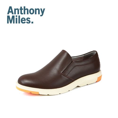 anthony miles男鞋秋季休闲皮鞋百搭板鞋布洛克鞋子一脚蹬懒人鞋