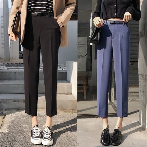 直筒九分裤毛呢裤烟管裤韩版裤子女