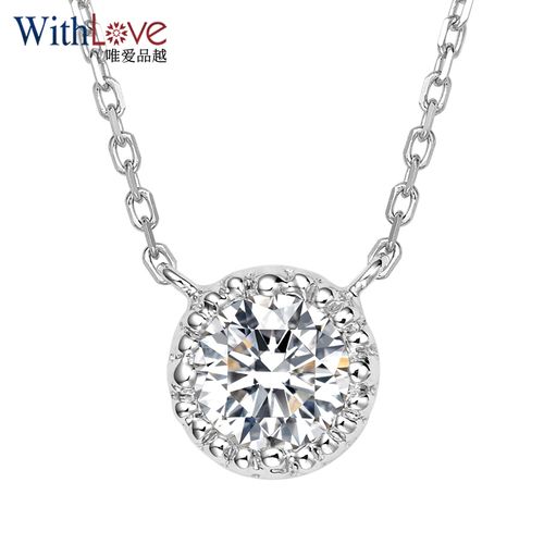 withlove唯爱品越 18k金30分钻石锁骨项链 女士单钻复古圆钻吊坠