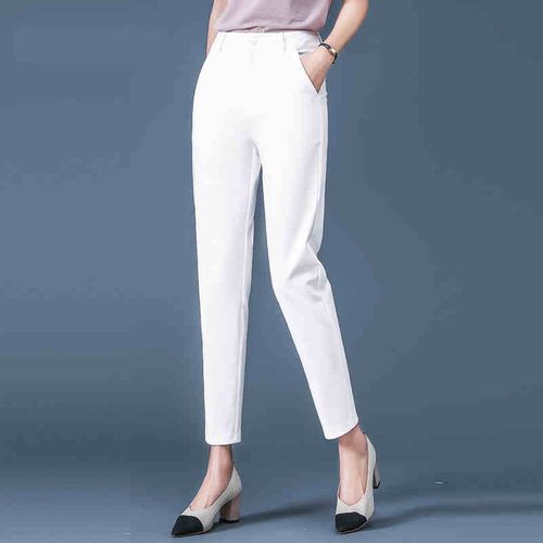 白色裤子女夏季薄款女裤职业高腰修身显瘦百搭小脚九分裤休闲西裤