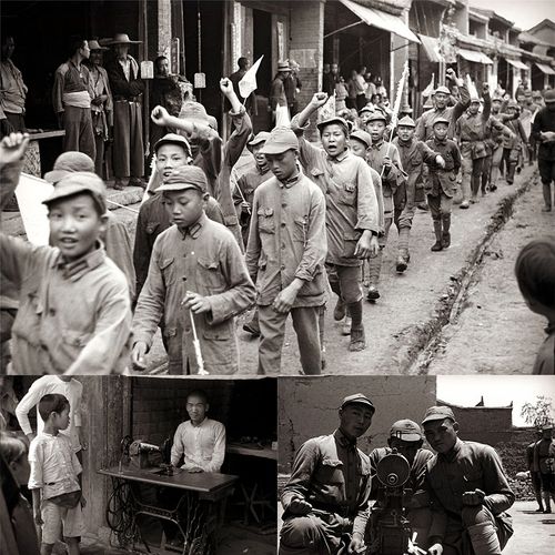 中国抗日战争时期陕西红军旧照片老照片高清图片素材1936-1937年