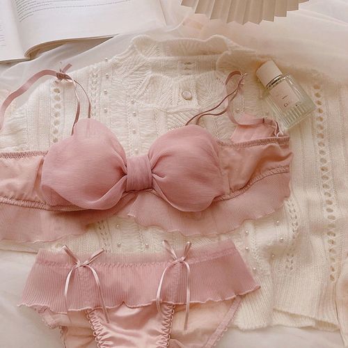 少女心日系内衣女小胸聚拢蝴蝶结无钢圈甜美防下垂纯欲风文胸套装