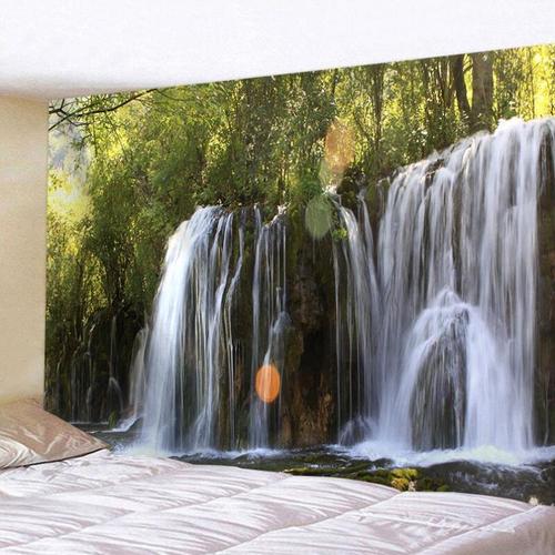 山水风景瀑布超大背景布墙壁装饰挂毯壁布客厅卧室中式挂布免打孔