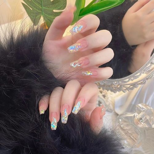 温精灵同款穿戴甲网红爆款秋冬手工美甲贴片魅影极光钻高级中长款