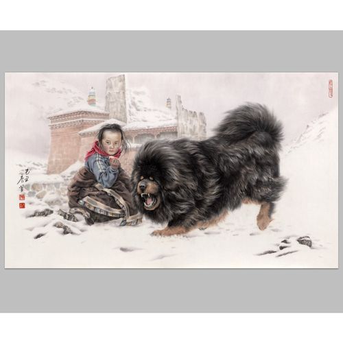 唐坚雪域岁月14 藏獒 国画 画心装饰画 名人字画宣纸高清微喷画芯