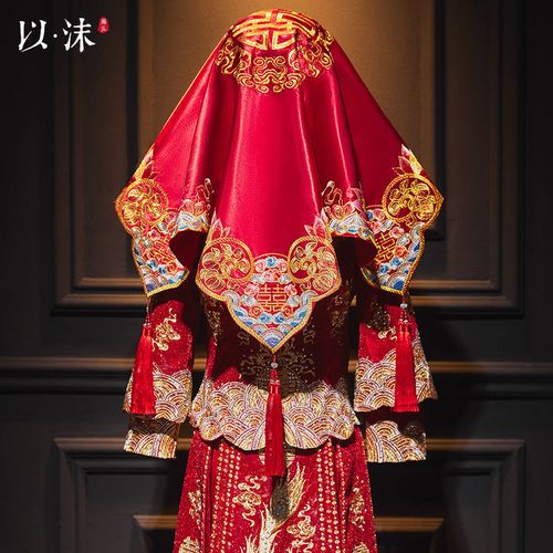 高端红盖头新娘结婚中式21新款秀禾服刺绣缎面高档古风纱出嫁盖头