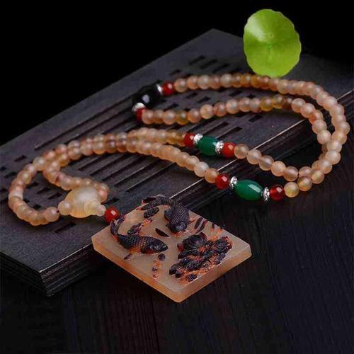 原创正宗天然西藏老羊角108佛珠手链男女款鲤鱼莲花461吊牌项链