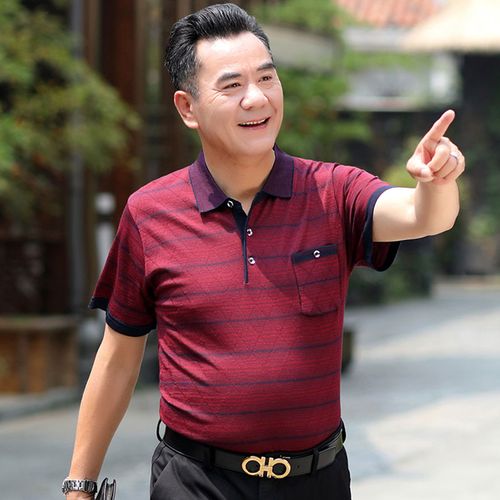 恤夏装薄款中男冰丝夏季上服-岁中老人爷爷装40-50-60岁帅气男人穿的