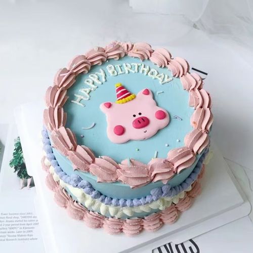 网红小屁猪快乐卡通可爱生日蛋糕装饰戴帽子小猪头软陶烘焙插摆件