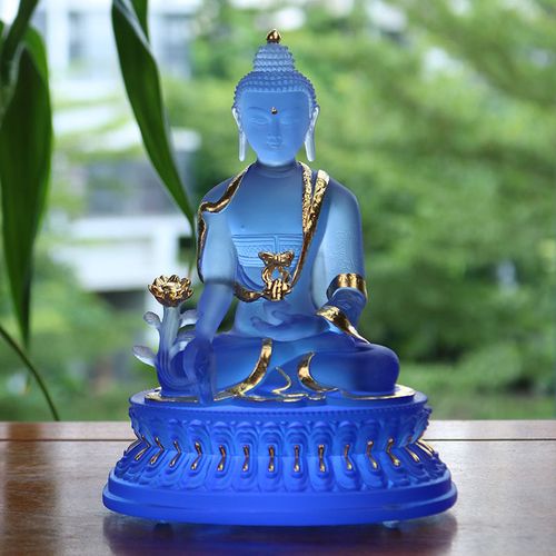 禅悦佛艺古法琉璃药师佛佛像家用贴金摆件密宗药师光如来居家用品
