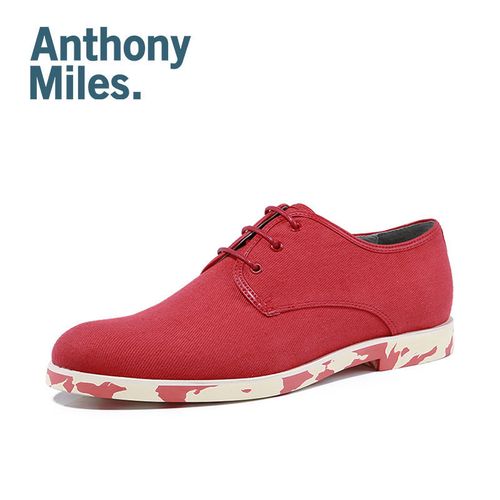anthony miles青年潮流布鞋耐磨英伦单鞋系带男鞋透气红色休闲鞋